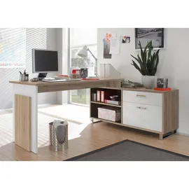 Stella Trading Mid.you Eckschreibtisch Weiß, Sonoma Eiche Metall, 1 Schubladen, U-Form, 65x76x140 cm Stauraum, Arbeitszimmer, Schreibtische, Eckschreibtische