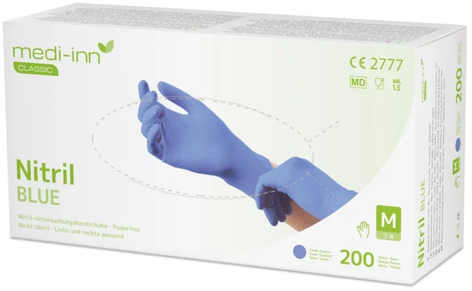 Medi-Inn Nitril blue Einmalhandschuhe Big Box, blau, puderfrei, 200er Pack M / 200 Stück