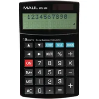 Maul Taschenrechner MTL 600 | Kaufmännischer Tischrechner für Büro | Taschenrechner zweizeilig mit 12-Stellen Display | inkl. Steuerrechnung und Korrekturfunktion | Solar/Batterie | Schwarz