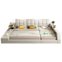 depotum Design Leder Betten Hotel Doppel Ablage Regal 180x200 Multifunktions Grau Sofort