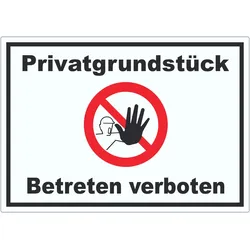 Privatgrundstück Betreten verboten Aufkleber mit Symbol kein Zutritt A4 (210x297mm)