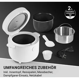 N8WERK Digitaler Reiskocher 2 Liter Fassungsvermögen | 5 Programme | Touch-Display ohne Anhaften & Überkochen automatische Warmhaltefunktion & Überhitzungsschutz inkl. Dampfgarer-Einsatz