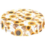 ANRO Tischdecke Wachstischdecke Wachstuch Wachstuchtischdecke Sonnenblumen Sommer Weizen Rund 140cm, Schnittkante