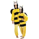 Boland - Erwachsenen-Kostüm Honig-Biene, Kapuzen-Overall aus Plüsch, Tiermotiv, Reisverschluss vorne, Wespe, Hummel, Maja, Karneval, Fasching, Mottoparty