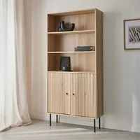 Sweeek Bücherregal mit gerilltem Holzdekor und schwarzem Metall, 2
