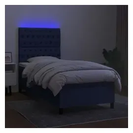 vidaXL Boxspringbett mit Matratze & LED Blau 90x200 cm Stoff