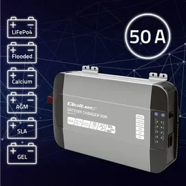 Qoltec intelligente professionelle Monolith-Ladegerät für LiFePO4-, AGM-, GEL- SLA-Batterien 50 A, 12 V)