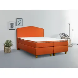 Boxspringbett INOSIGN "Jalma", orange, B:181cm L:208cm, 100% Polyester, Komplettbetten, Boxspringbett, Füße aus massiver Birke ; Inkl. Topper