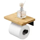 Schwarzer Selbstklebender Toilettenpapierhalter Mit Bambusablage, Rollenhalter, Wandmontierter Toilettenpapierhalter Ohne Bohren Aus Edelstahl