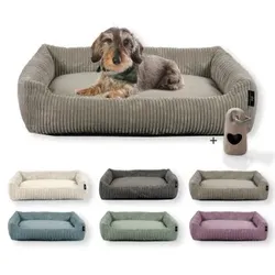 Rohrschneider Hundebett mit Gratis-Beigabe, waschbar, robuster Breit-Cordstoff taupe