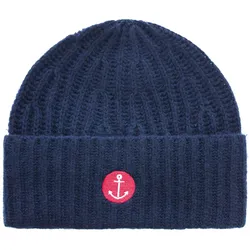 Beanie ZWILLINGSHERZ "Beanie mit Anker Stickerei", Damen, blau (marine), Kaschmir, unifarben mit Farbeinsatz, modisch, Mützen, mit auffälligem Anker-Motiv