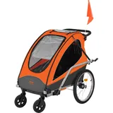 Vevor Fahrradanhänger Doppelsitz, 54 kg Tragkraft, 2-in-1-Verdeckträger, umbaubar in Kinderwagen, faltbarer Kinderfahrradanhänger zum Ziehen mit universeller Fahrradkupplung, Orange und Grau
