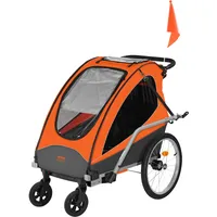 Vevor Fahrradanhänger Doppelsitz, 54 kg Tragkraft, 2-in-1-Verdeckträger, umbaubar in Kinderwagen, faltbarer Kinderfahrradanhänger zum Ziehen mit universeller Fahrradkupplung, Orange und Grau