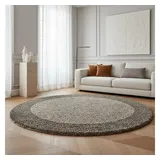 KADIMA DESIGN Teppich Hochflor Langflor Bordüre Kuschelig Waschbar Strapazierfähig Wohnzimmer Schlafzimmer Rund Taupe 120x120 cm – RHEIN von Kadima Design