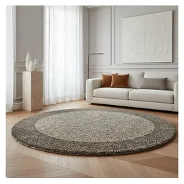 KADIMA DESIGN Teppich Hochflor Langflor Bordüre Kuschelig Waschbar Strapazierfähig Wohnzimmer Schlafzimmer Rund Taupe 120x120 cm – RHEIN von Kadima Design