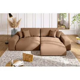 luma-home Cord Ecksofa Schlaffunktion ausziehbar Bettkasten Polsterecke L-Couch Hell-Braun & Hellbraun