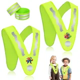 GUBOOM Leuchtweste Kinder, 2 Warnweste Kinder mit 4 Reflektorband, V-Form Warnweste Kind Gelb mit Gummibänder, 360° Schutz Kinder Sicherheitsweste, Reflektorweste Kinder, Unisex Warnweste (Mario)