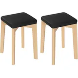 2er Set Esszimmerstühle, Massivholz, Stapelbar, Mit Gepolstertem Pu-bezogenem Sitz, Schwarz - Woltu
