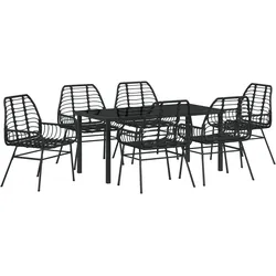 vidaXL 7-teiliges Garten-Essbereich-Set in Schwarz aus Poly-Rattan