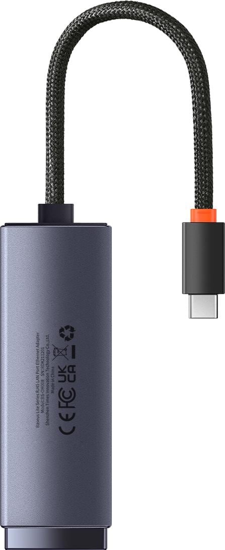 Baseus Lite Series USB-C to RJ45 network adapter (gray) (USB-C, RJ45), Netzwerkadapter, Schwarz
