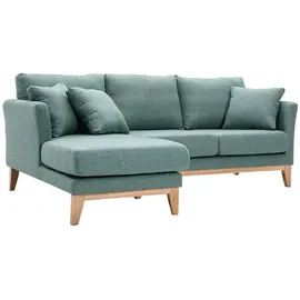 miliboo Skandinavisches 3/4-Sitzer-Ecksofa linksseitig mit abziehbarem, graugrünem Stoff und hellem Holz OSLO