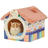 Jiupety Hundehöhle Kleine Hunde mit süßen Hasenohren, Hundehütte Indoor für Katze und Kleine Hunde, Hundehaus für Drinnen, Größe M Hundebett mit Dach, Rainbow Bunny