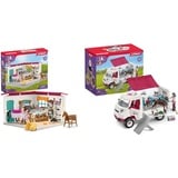 SCHLEICH 42568 Horse Club Reitshop, 67 Teile Spielset Pferde Figur & 42439 Horse Club Mobile Tierärztin mit Hannoveraner Fohlen, 37 Teile Spielset