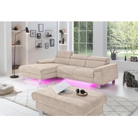 Cotta Komaris, Ecksofa, wahlweise mit RGB-LED-Beleuchtung und Bettfunktion/Bettkasten, beige