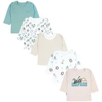 TupTam Baby Jungen Langarmshirt Gestreift 5er Set, Farbe: Tiersafari