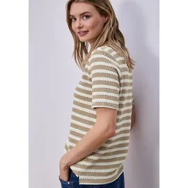 STREET ONE Kurzarm Poloshirt mit Streifen Safari beige 36 - 36