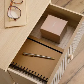 Idimex Nachttisch Pelo mit 2 Schubladen natur/grau - Nachtkasten mit Ziernuten im Boho Stil, Nachtkommode aus Paulownia-Holz
