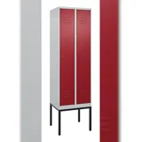 C+P Spind Classic PLUS, Gestell, 2 Abteile, HxBxT 212x60x50cm, Zylinderschloss, Hellgrau/Rubinrot von PROREGAL