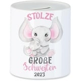 Hey!Print Stolze Große Schwester 2023 Spardose Elefanten Liebe Familie Schwesternliebe Zusammenhalt Geschwister Geborgenheit