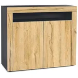 Vladon Valencia 108 x 92 x 40 cm Schwarz matt / Eiche Natur