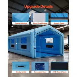 Vevor aufblasbare Lackierkabine Spritzkabine 12x5x4 m, Lackierkabinenzelt mit 950+1100 W Gebläse & Luftfiltersystem, Dreieckdach, Oxford-Gewebe, Spritzlackierung für Metallteile von Kraftfahrzeugen