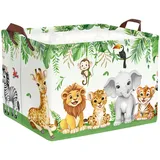 HUUMONSS Süße Dschungeltiere Groß Wäschekorb Wald wiese Stoff Aufbewahrungskorb Kleidung Spielzeug Aufbewahrungsbox für den Heimgebrauch,Löwe,36L