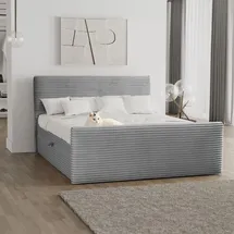 kaiser möbel Boxspringbett mit bettkasten und topper 160x200 TRENTO stoff Plüsch Cord Hellgrau H3-Bonell - Hellgrau