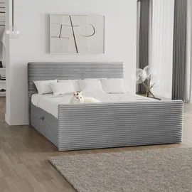 kaiser möbel Boxspringbett mit bettkasten und topper 160x200 TRENTO stoff Plüsch Cord Hellgrau H3-Bonell - Hellgrau