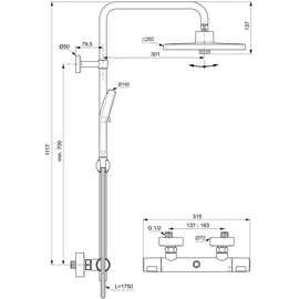 Ideal Standard Ceratherm T25+ Aufputz-Duschsystem mit Thermostat Chrom A8530AA