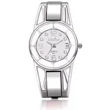 XinHua Elegante Damenuhr - Spangenuhr Damen mit Strasssteinen Uhren für Damen stilvolle Armbanduhr in Silber (Silber Weiß)