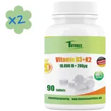 Vitamin K2 + Vitamin D3 10000 I.E + K2 MK7 200 mcg  180 Vegane Tabletten