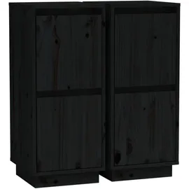 vidaXL Sideboards 2 Stk. Schwarz 31,5x34x75 cm Massivholz Kiefer