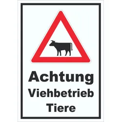 HB-Druck Schild Achtung Viehbetrieb Tiere A6 (105x148mm)
