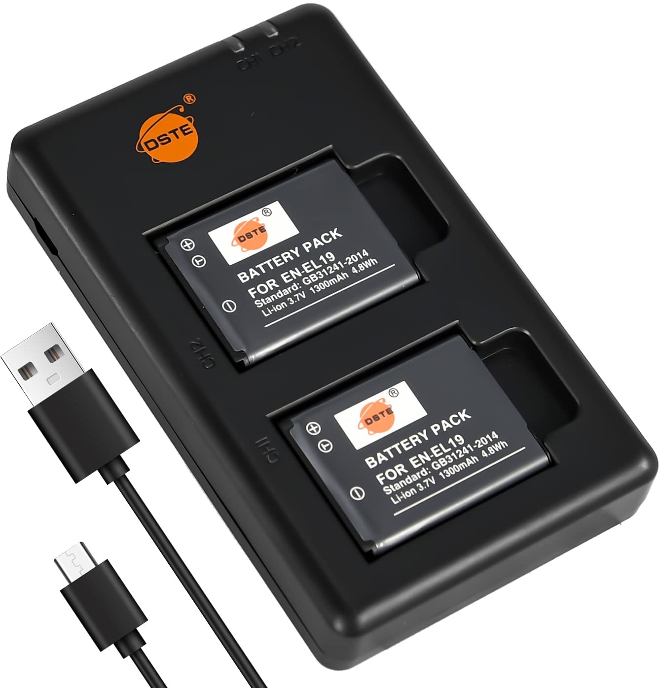 DSTE 2PCS EN-EL19(1300mAh/3.7V) Batterie Ladegerät Compatible für Nikon Coolpix S100,S2500,S2600,S2700,S2750,S3100,S3400,S3500,S4100,S4150,S5200,S6400,S6500,S6600 Digital Kamera