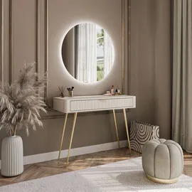 lookway SCHMINKTISCH SCARLETT MIT RUNDEM LED-SPIEGEL BEIGE + GOLD