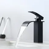 Auralum - Hochdruck Wasserfall Wasserhahn Bad Armatur Mischbatterie Badarmatur Einhebelmischer Waschtischbatterie Für Badezimmer, Schwarz