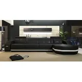 JV Möbel Ecksofa USB-LED Wohnlandschaft U-Form Polstercouch in hochwertigem Stoff, Made in Europa schwarz