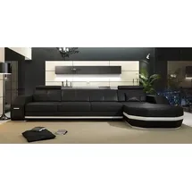 JV Möbel Ecksofa USB-LED Wohnlandschaft U-Form Polstercouch in hochwertigem Stoff, Made in Europa schwarz