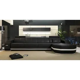 JV Möbel Ecksofa USB-LED Wohnlandschaft U-Form Polstercouch in hochwertigem Stoff, Made in Europa schwarz