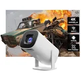 AIORBER 4K WiFi Beamer tragbar, Android Mini Projektor, Auto Keystone, leise, Heimkino & Outdoor, 180° Projektion, Weiß - Weiß